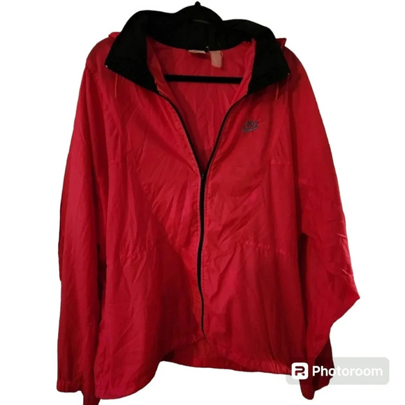 Retro Nike Windbreaker Jacket Red Black Full Zip Vintage 90s Tracksuit Style - Picture 1 of 10